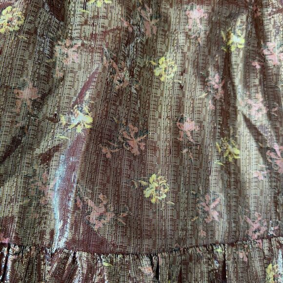 Paige Bronze Metallic Silk Peasant Style Floral Mini Dress M - Picture 10 of 10